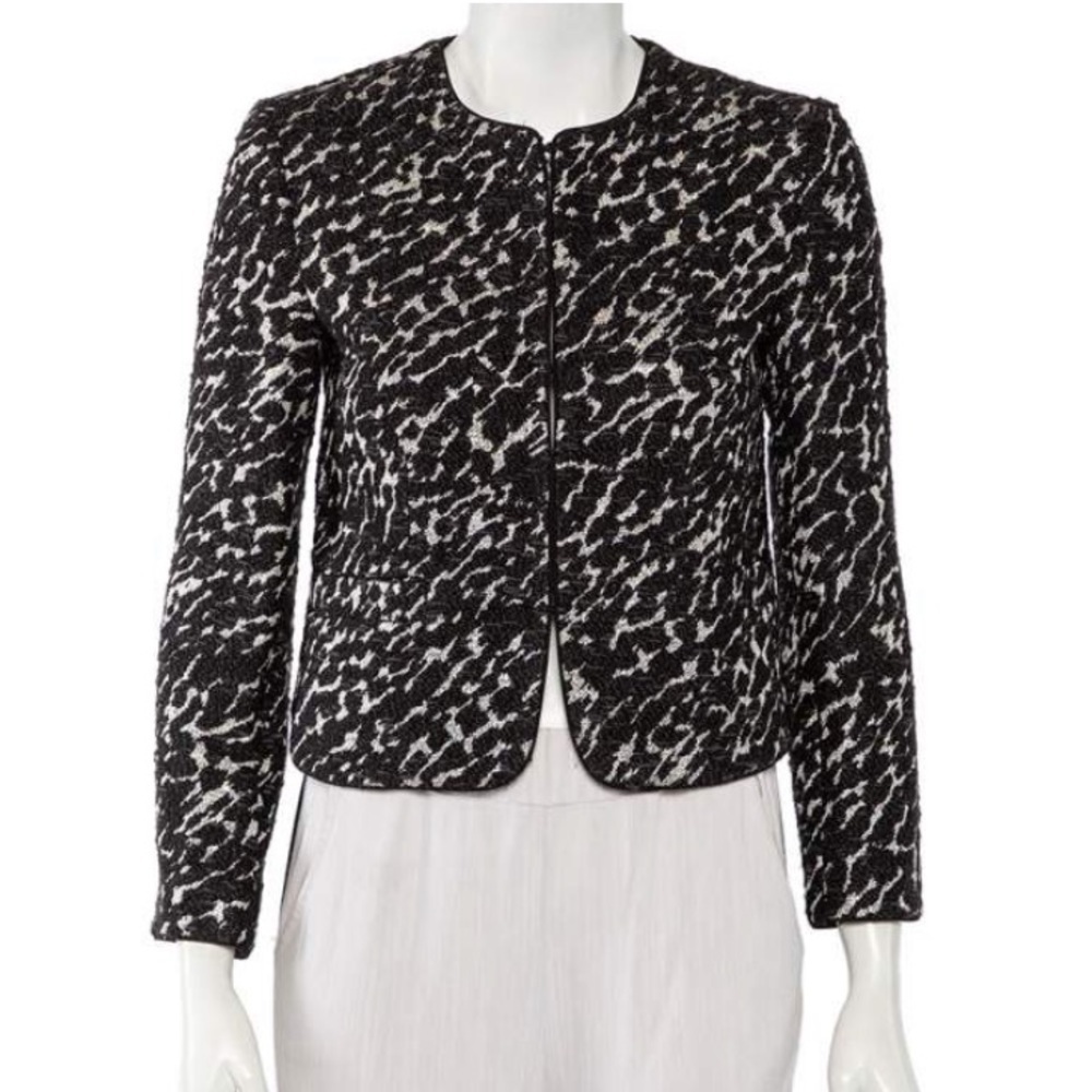 Alice + Olivia Black Lurex Tweed Kidman Box Crop Jacket Small black metallic
